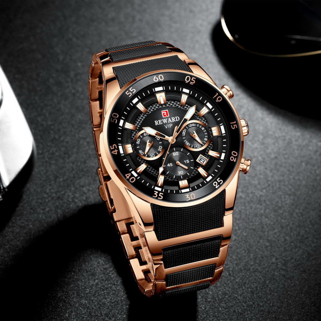 Luxury Man Watch Reward- (Rose Gold-Black Dial)