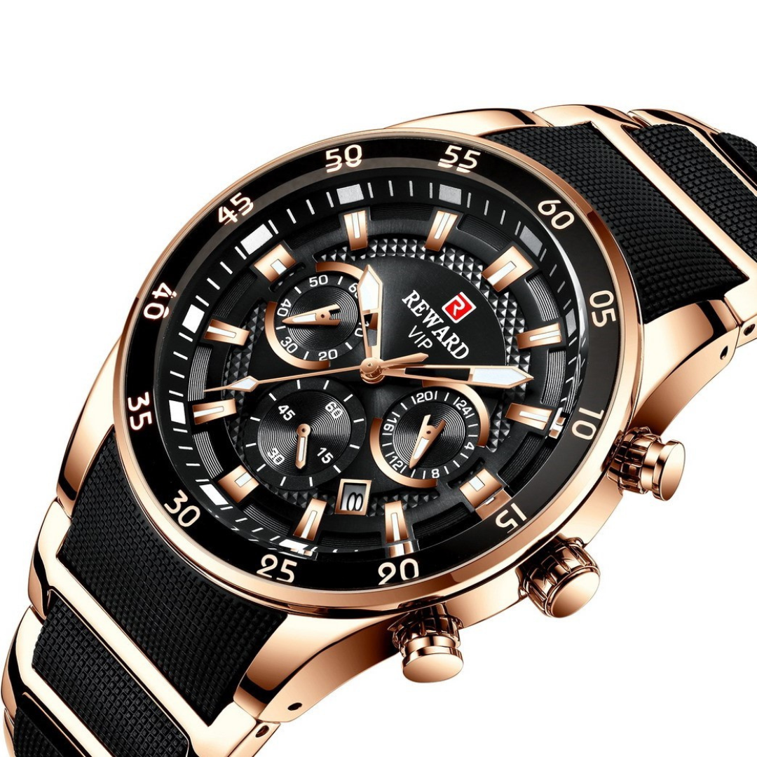 Luxury Man Watch Reward- (Rose Gold-Black Dial)