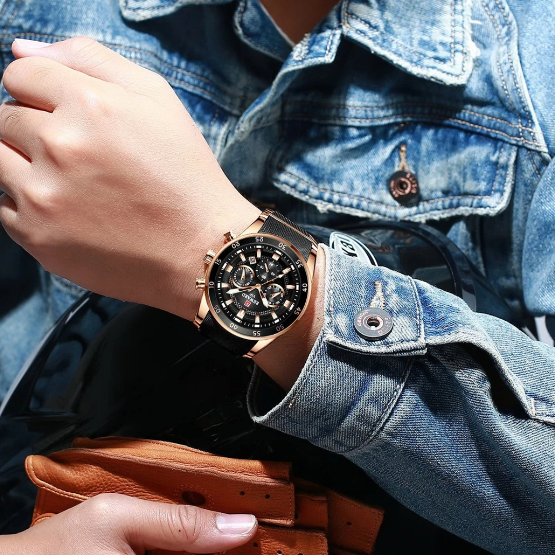 Luxury Man Watch Reward- (Rose Gold-Black Dial)