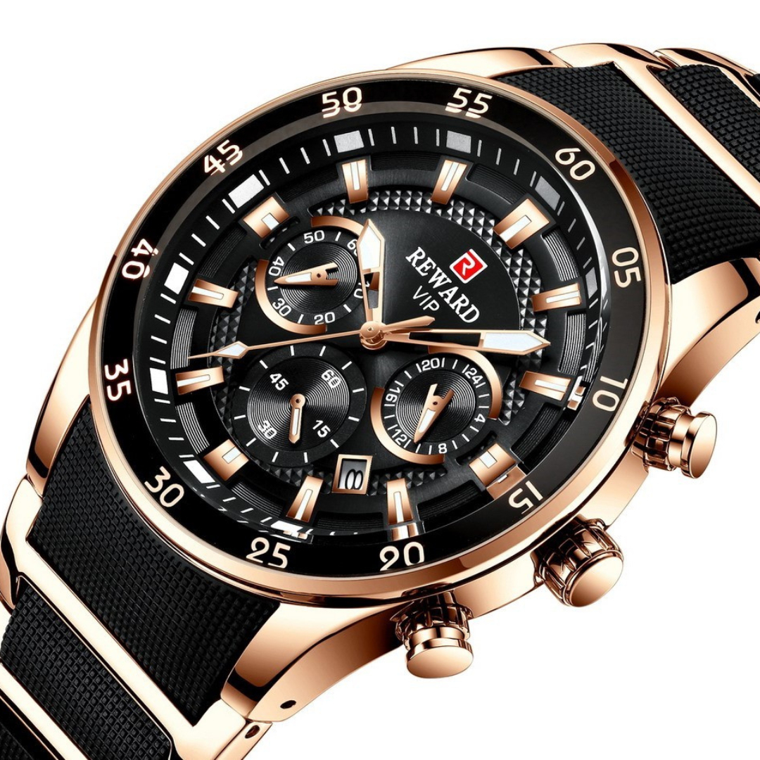 Luxury Man Watch Reward- (Rose Gold-Black Dial)