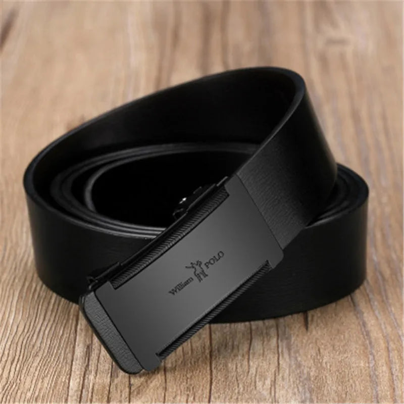 WilliamPolo Men's Luxury Leather Belt with Metal Buckle┃MB398