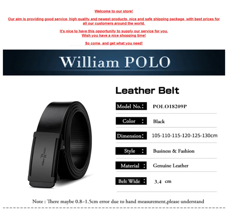 WilliamPolo Men's Luxury Leather Belt with Metal Buckle┃MB398