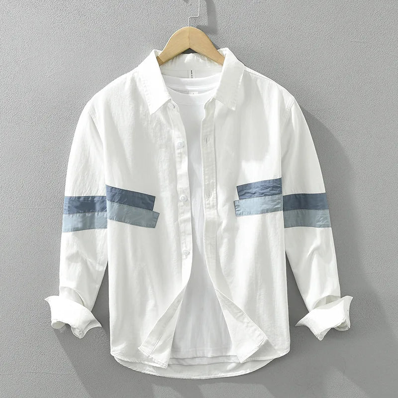 Men's Cotton Patchwork Long Sleeve Shirt – Casual Style┃MSH297