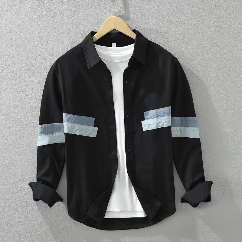 Men's Cotton Patchwork Long Sleeve Shirt – Casual Style┃MSH297