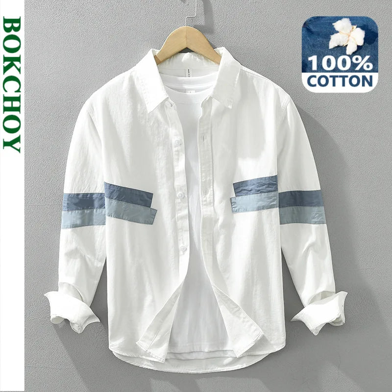 Men's Cotton Patchwork Long Sleeve Shirt – Casual Style┃MSH297