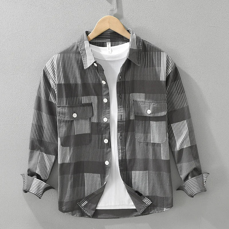 Men's Casual Striped Cotton Shirt with Big Pockets┃MSH299