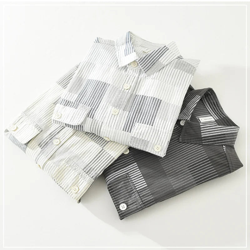 Men's Casual Striped Cotton Shirt with Big Pockets┃MSH299