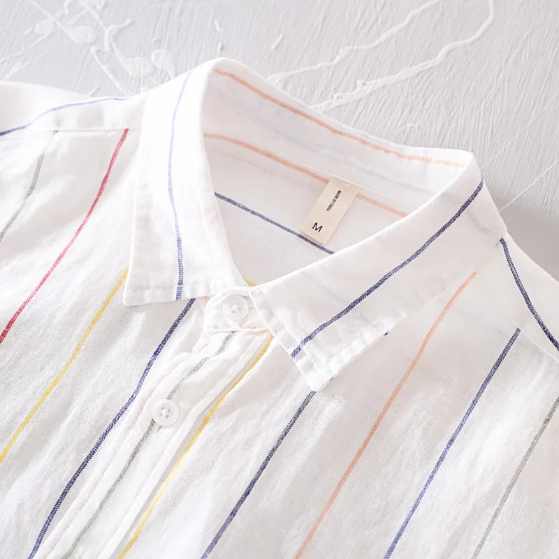 Men's 100% Linen Striped Shirt – Business Casual & Lightweight┃MSH292