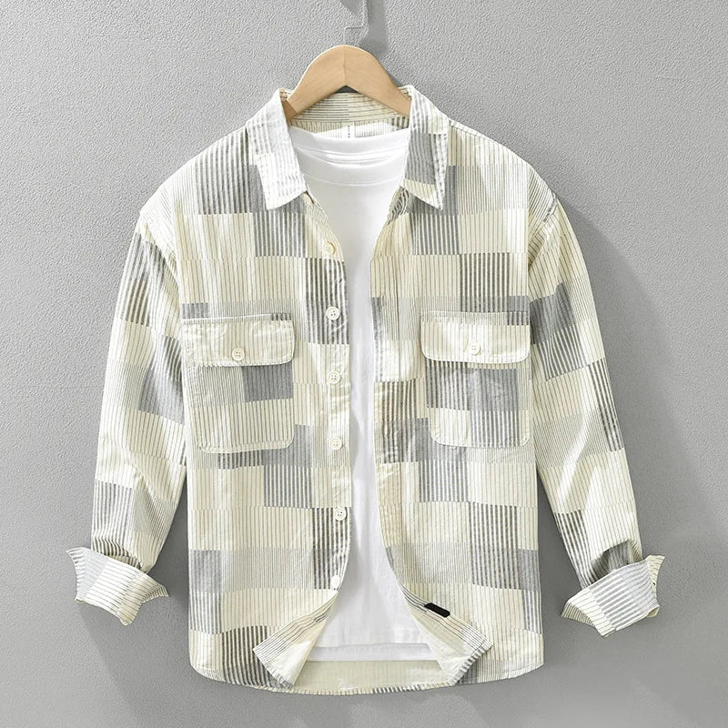 Men's Casual Striped Cotton Shirt with Big Pockets┃MSH299