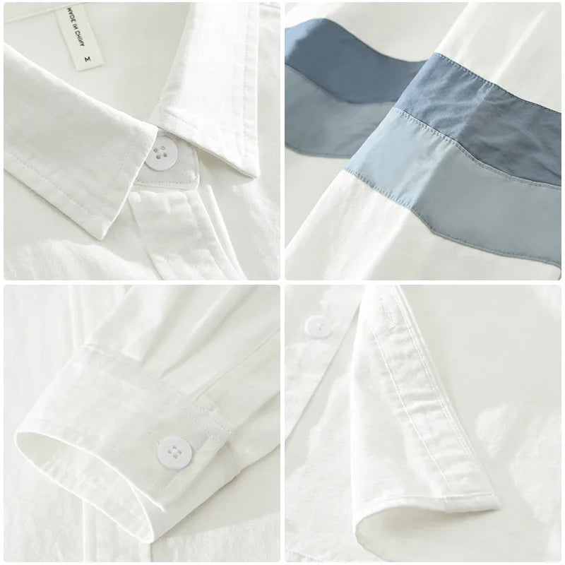 Men's Cotton Patchwork Long Sleeve Shirt – Casual Style┃MSH297