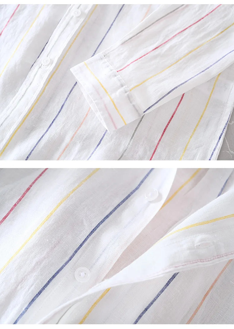 Men's 100% Linen Striped Shirt – Business Casual & Lightweight┃MSH292