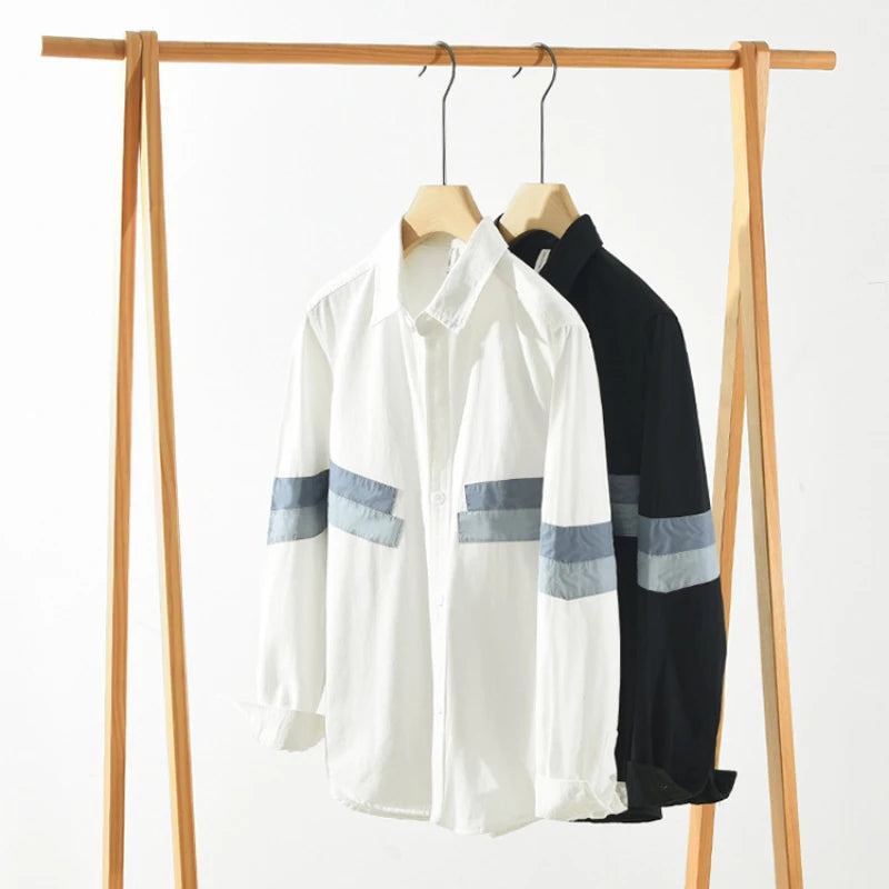 Men's Cotton Patchwork Long Sleeve Shirt – Casual Style┃MSH297