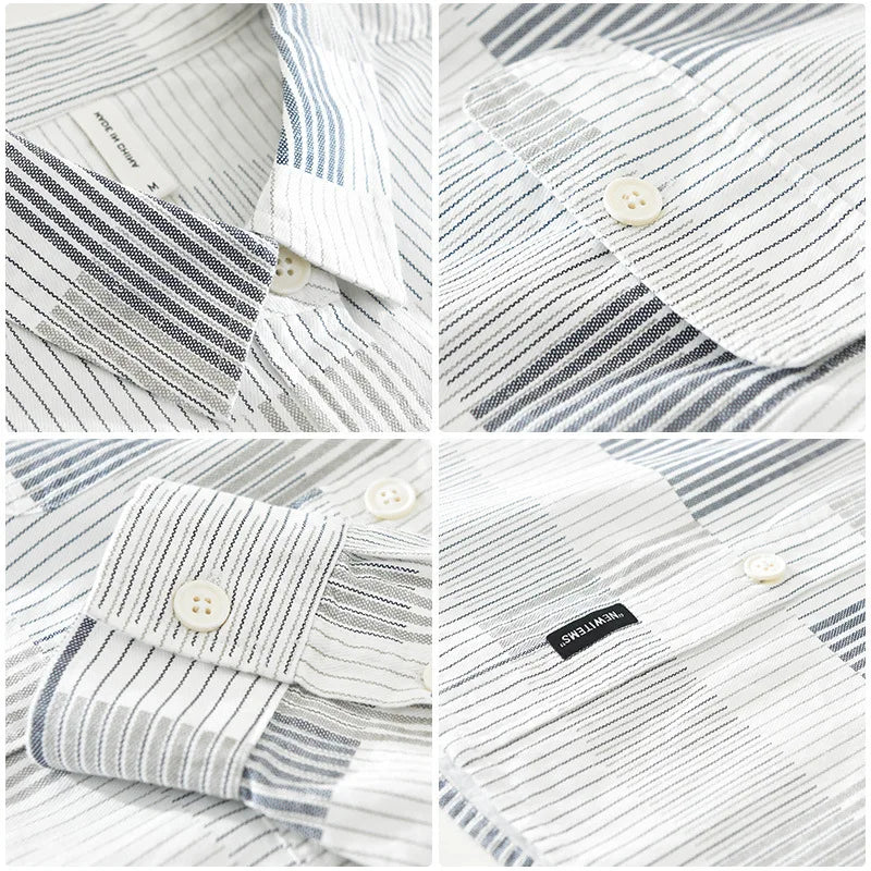 Men's Casual Striped Cotton Shirt with Big Pockets┃MSH299
