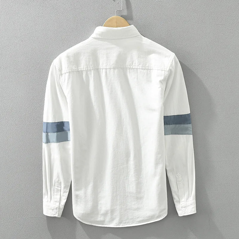 Men's Cotton Patchwork Long Sleeve Shirt – Casual Style┃MSH297