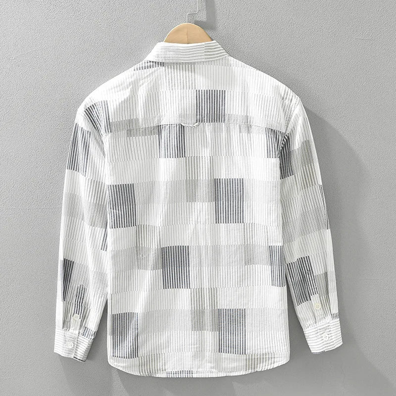Men's Casual Striped Cotton Shirt with Big Pockets┃MSH299