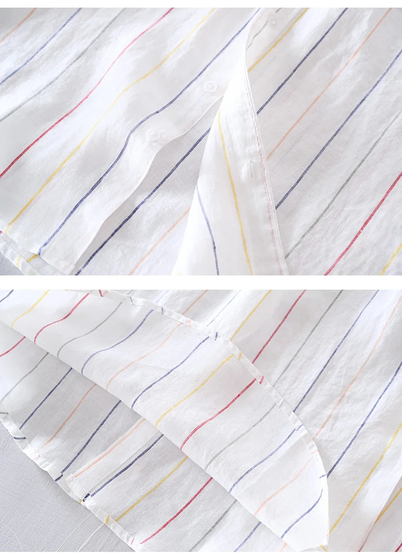 Men's 100% Linen Striped Shirt – Business Casual & Lightweight┃MSH292