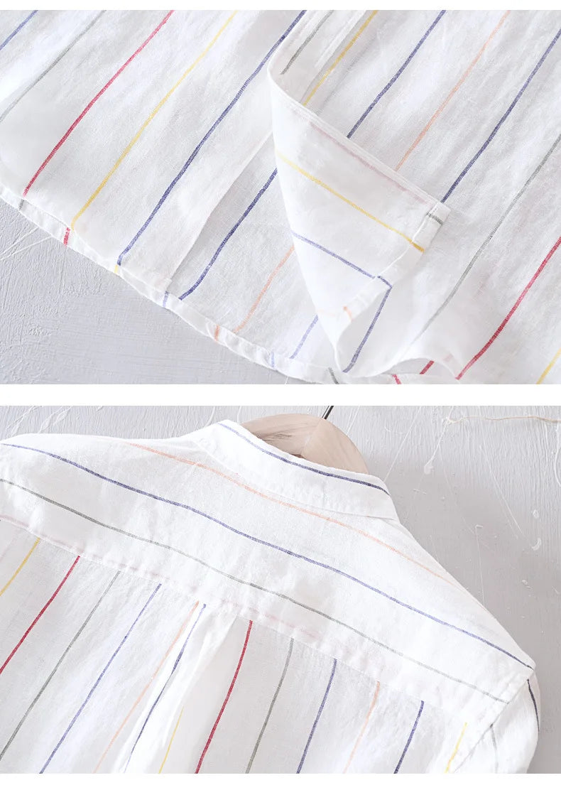 Men's 100% Linen Striped Shirt – Business Casual & Lightweight┃MSH292