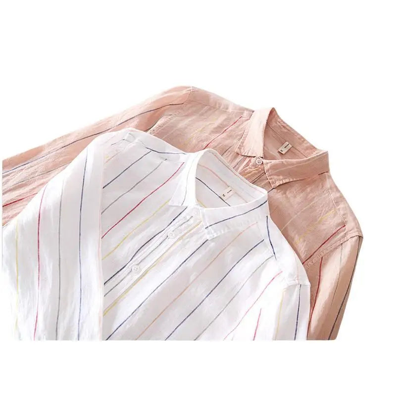 Men's 100% Linen Striped Shirt – Business Casual & Lightweight┃MSH292