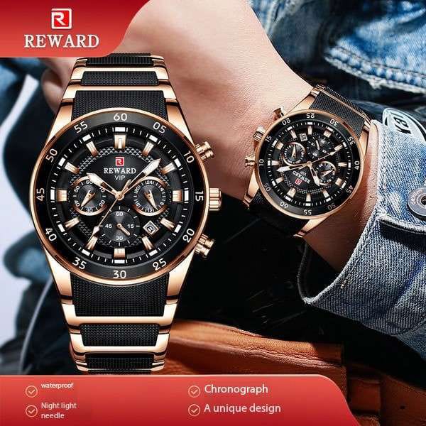 Luxury Man Watch Reward- (Rose Gold-Black Dial)