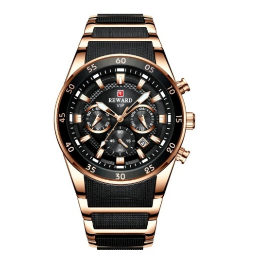 Luxury Man Watch Reward- (Rose Gold-Black Dial)