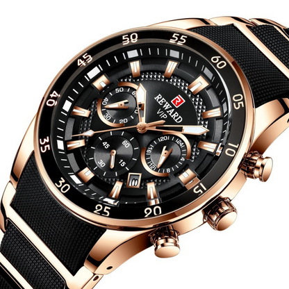 Luxury Man Watch Reward- (Rose Gold-Black Dial)