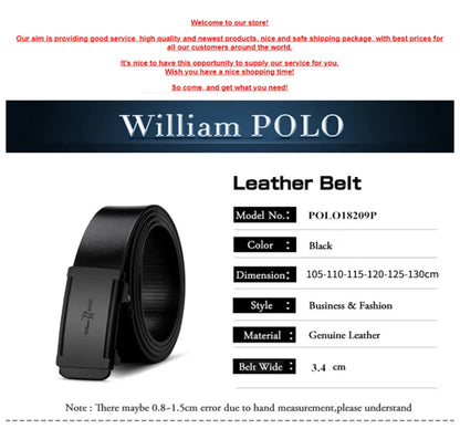 WilliamPolo Men's Luxury Leather Belt with Metal Buckle┃MB398