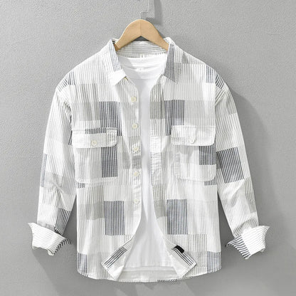 Men's Casual Striped Cotton Shirt with Big Pockets┃MSH299