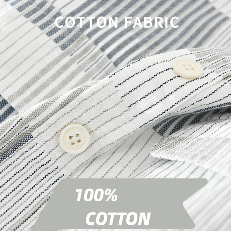 Men's Casual Striped Cotton Shirt with Big Pockets┃MSH299
