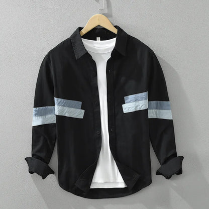 Men's Cotton Patchwork Long Sleeve Shirt – Casual Style┃MSH297