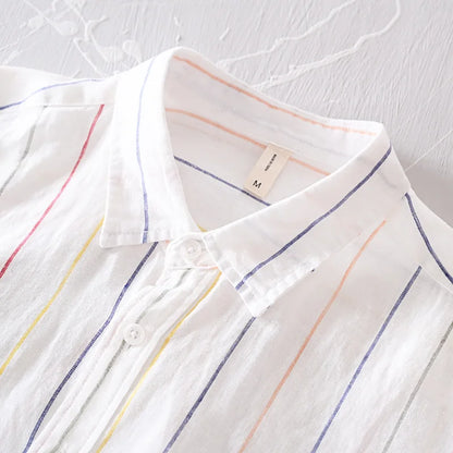 Men's 100% Linen Striped Shirt – Business Casual & Lightweight┃MSH292