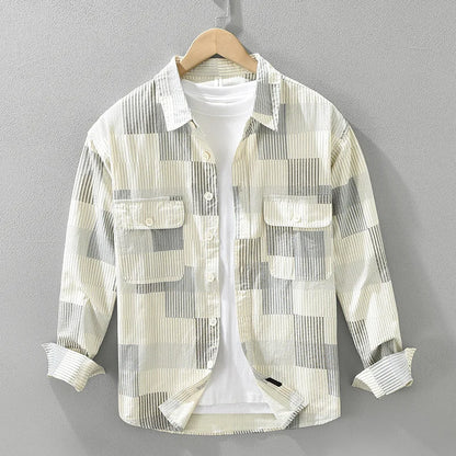 Men's Casual Striped Cotton Shirt with Big Pockets┃MSH299