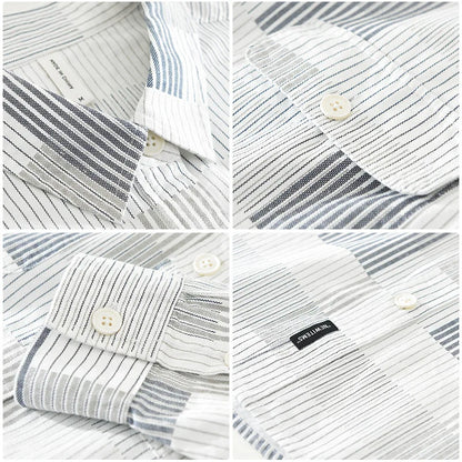 Men's Casual Striped Cotton Shirt with Big Pockets┃MSH299