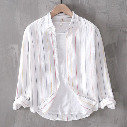 Men's 100% Linen Striped Shirt – Business Casual & Lightweight┃MSH292