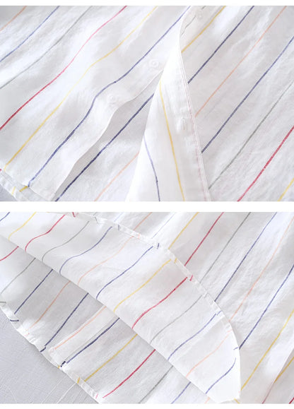 Men's 100% Linen Striped Shirt – Business Casual & Lightweight┃MSH292