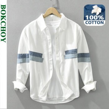 Men's Cotton Patchwork Long Sleeve Shirt – Casual Style┃MSH297