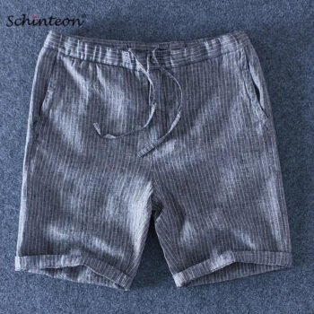 Schinteon Men's 100% Pure Linen Striped Casual Shorts┃MS399
